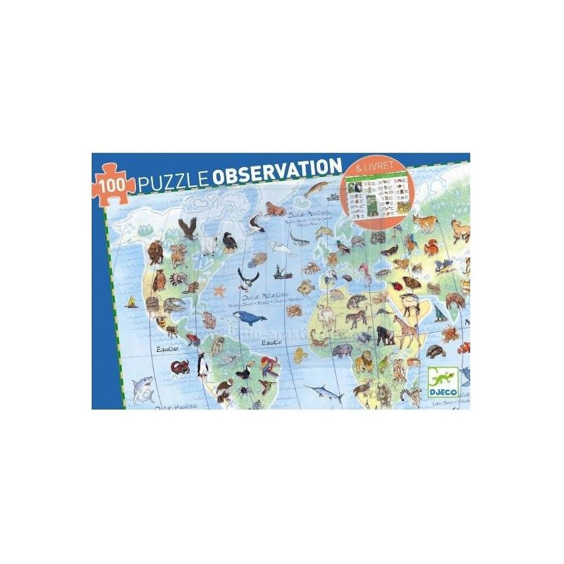 Puzzle Carton Observation - Les animaux du monde  100 pcs + Livret