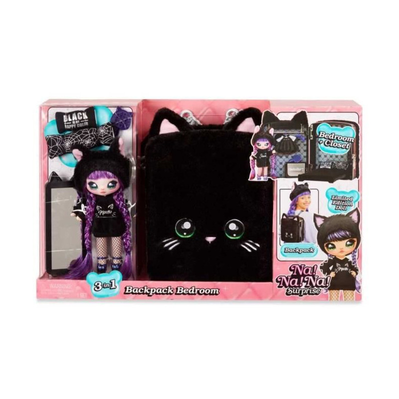 Na! Na! Na! Surprise 3-in-1 Backpack Bedroom Playset- Black Kitty