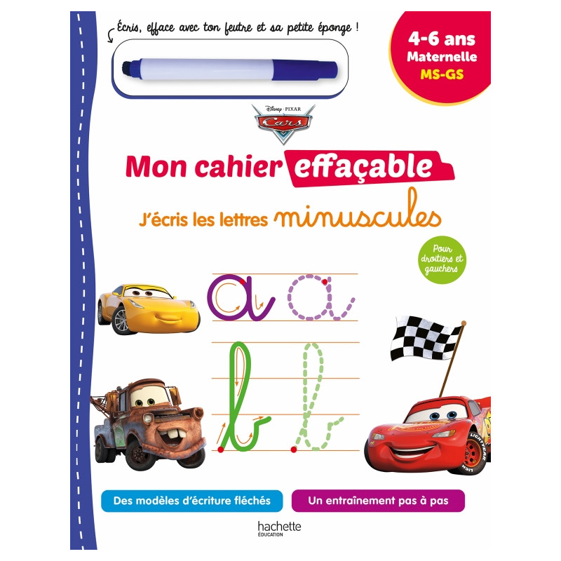 Disney - Cars  Mon cahier effaçable - J'écris les lettres minuscules