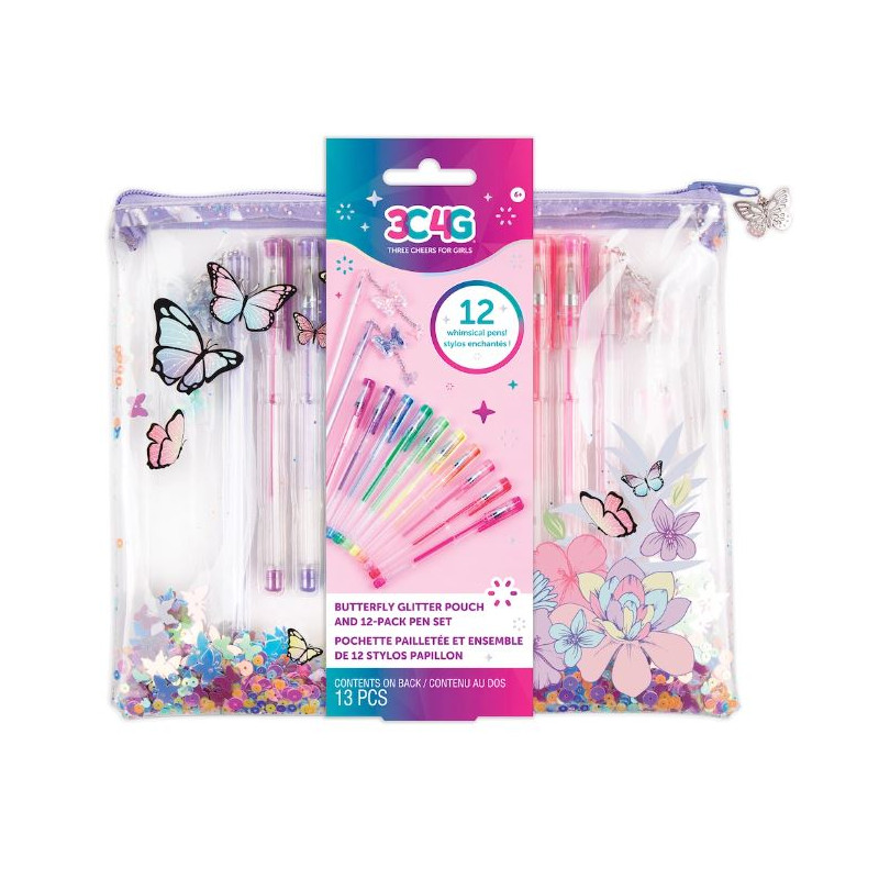 Butterfly Glitter Pouch & 12pk Pen Set