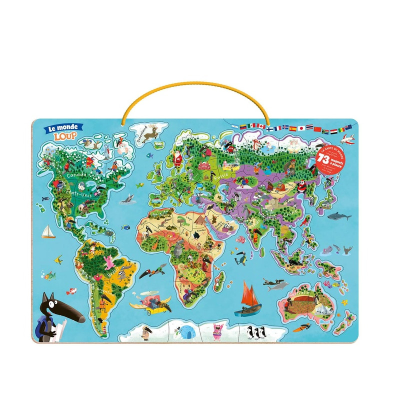 Ma carte du monde magnétique en puzzle (73 magnets) - Je découvre le monde avec Loup Ma carte du monde magnétique en puzzle (73 magnets) - Je découvre le monde avec Loup