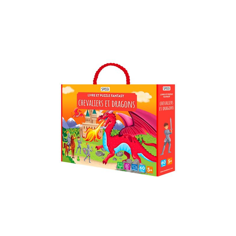 Livre et puzzle fantasy - Chevaliers et dragons